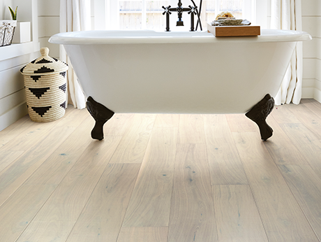 bathroom with hardwood floor from McMillen's Carpet Outlet in Clarion